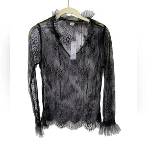 Nylon Apparel Women's Black Sexy Witchy Whimsigoth Sheer Lace Blouse, M, NWT